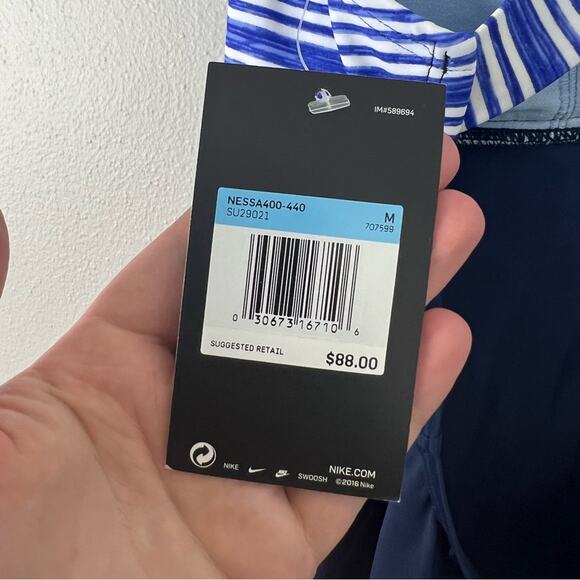 NWT Nike One Piece Swimsuit Navy and Blue Stripe - Picture 3 of 6
